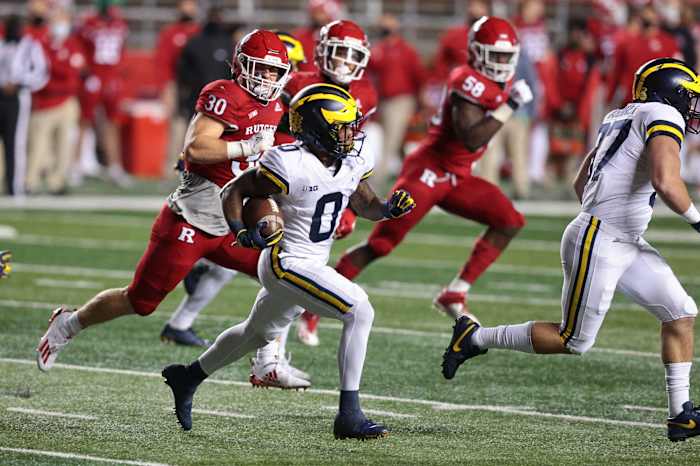 Giles Jackson goes 95 yards to score against Rutgers with a kickoff return.